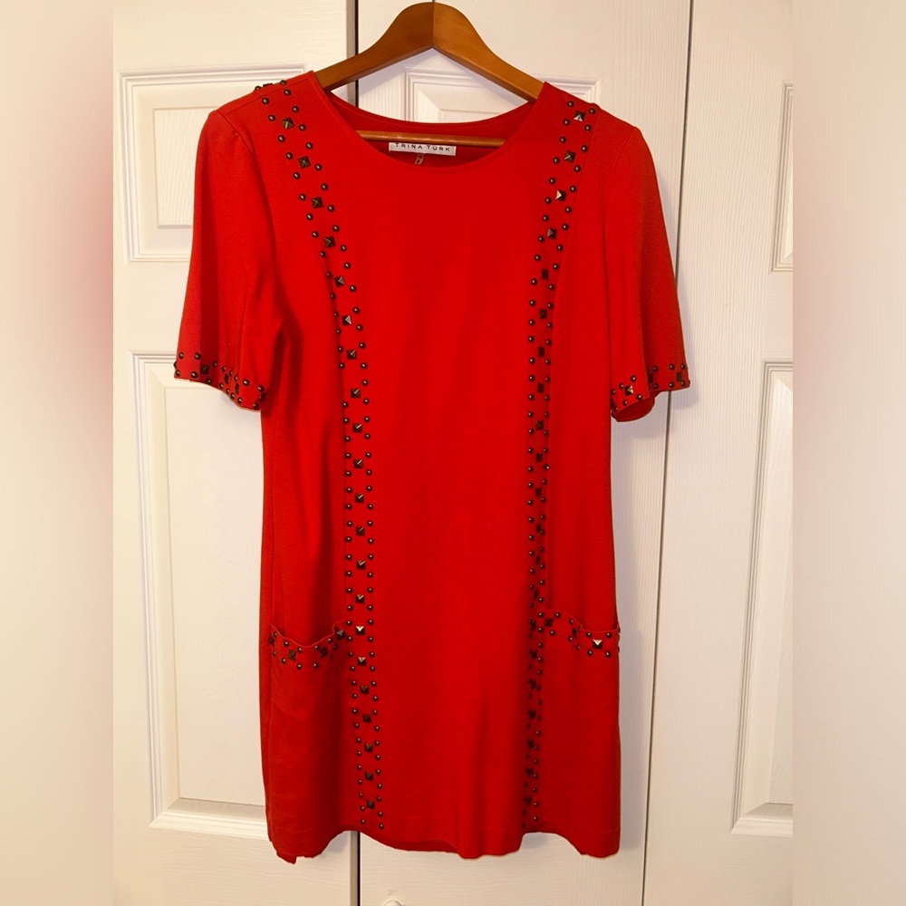 Trina Turk Red Women's Dress with Studded Detailing Size 10